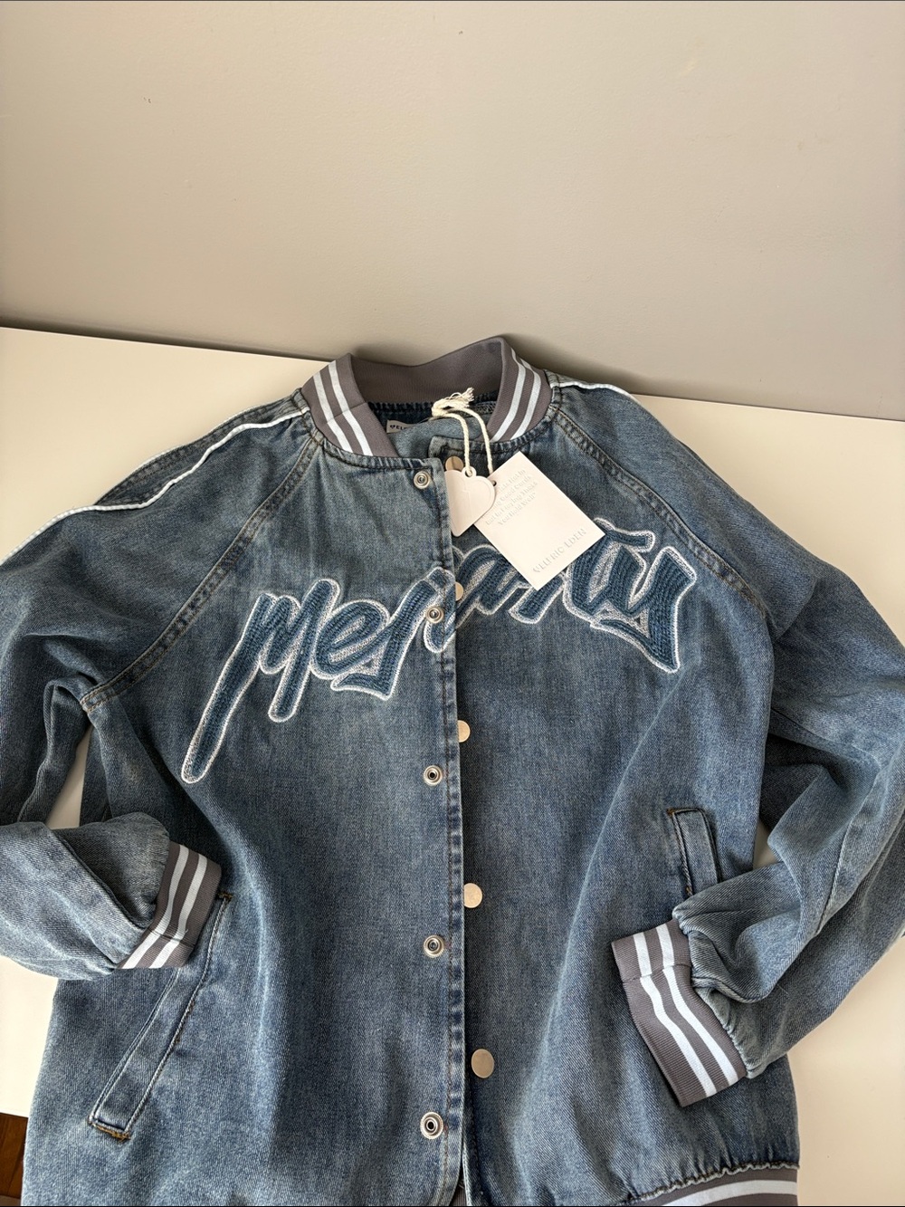 Aelfric Eden Light Blue Denim Jacket with White Tag Accents